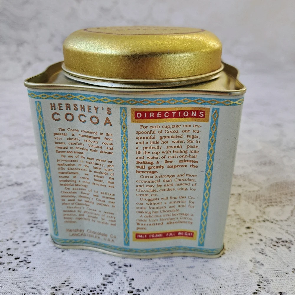 Vintage Hersheys Cocoa Tin Bristol Ware Gold Trim Nostalgic Collectible Storage